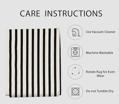 IOHOUZE 8x10 Striped Area Rug, Washable Indoor Outdoor, Black Beige - Image 5