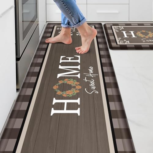 Kitchen Mats 2PCS, Anti Fatigue Rugs, 17.3x30+17.3x59in, Brown by Unknown