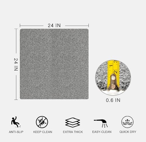 Nonslip Bathtub Mat, Anti Slip Bath Mat 0.6" Extra Thick, Quick Dry Bath Tub Anti Slip Shower Mat, Loofah Non-Slip Bath Mat for Tub Bathroom Pool Kitchen Entryway Home Hotel(Grey 24x24) - Image 2