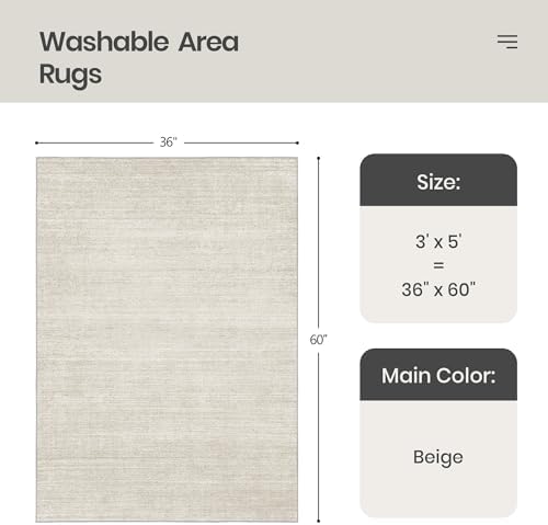 Valenrug Washable Area Rug 3x5, Non Slip Entryway Rug for Bedroom, Beige - Image 2