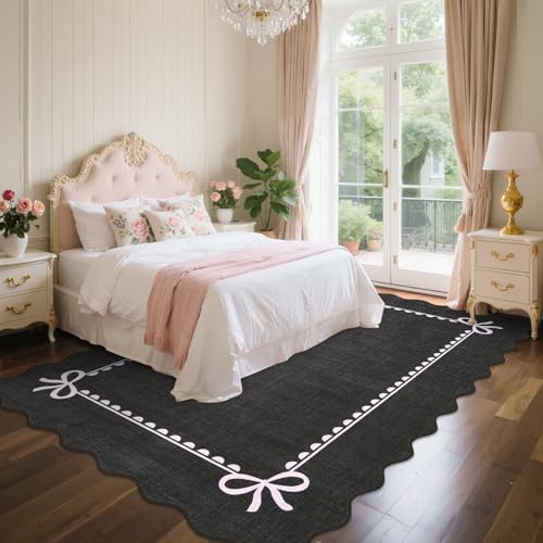GarveeHome Scalloped Bow Rug 6x9 Washable Rug for Living Room, Black Pink - Image 2