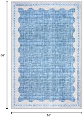 GarveeHome Scalloped 3x5 Area Rug Washable Non-Slip Low-Pile Indoor Rugs for Entryway Solid Blue Modern Minimalism Carpet for Bedroom Living Room Kitchen Bathroom Door Mat - Image 2