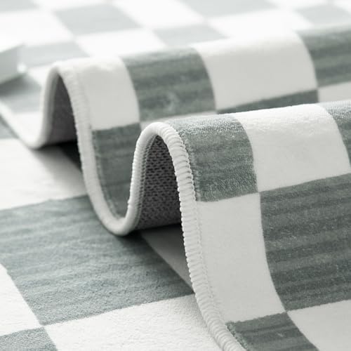 jinchan 6x9 Area Rug Washable Modern Checkered Rug for Kids Room, Grey - Image 7