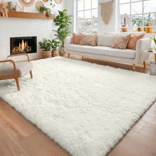Amdrebio Cream Ivory White Large Rug 8x10 for Living Room Bedroom Carpet by Amdrebio