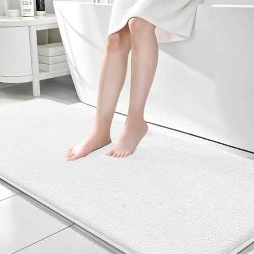 OLANLY Memory Foam Bathroom Runner Rugs 70x24, Absorbent Long Mat, White by OLANLY