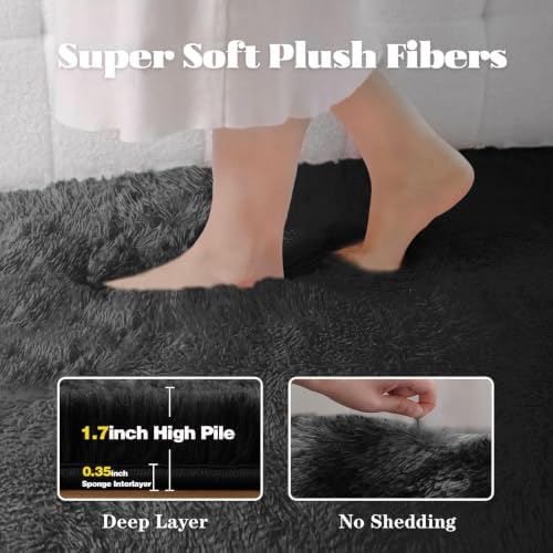 9x12 Area Rugs for Living Room: Fluffy Shag Soft Washable Rug Large Fuzzy Plush Indoor Carpet for Bedroom Nursery Playroom Kids Girls Boys Room (Black, 9'x12') - Image 2