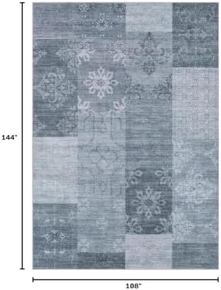 UERMEI 9x12 Area Rug for Living Room - Washable Vintage Carpet, Non-Slip Soft Large Indoor Floor Rugs for Bedroom Home Office & Under Dining Table Decor, Blue Block - Image 2