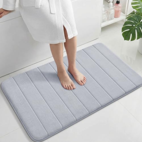 Yimobra Large Bath Mat 36"x24", Super Soft Quick Dry Memory Foam Bathroom Rug, Water Absorbent, Non Slip Backing Machine Washable for Tub Shower, Thick Comfort Support, Silver by Yimobra