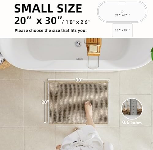 TYUU Waffle Bath Mat, Boho Bathroom Rugs Non Slip, 30x20 Khaki & White - Image 2