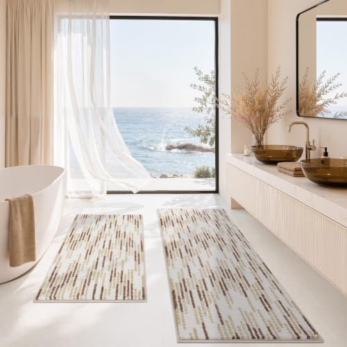 BSICPRO Bathroom Rugs Sets 2 Piece, Modern Bath Mat 20"x47"+20"x32", Beige - Image 5