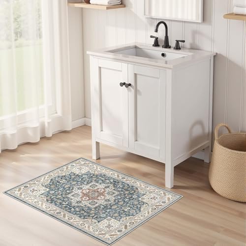 cotiled 2x3 Area Rug for Living Room, Washable, Traditional, Vintage Blue - Image 3