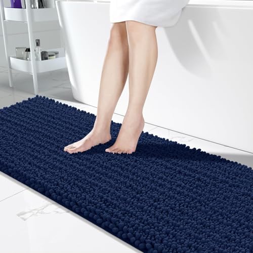 Yimobra Bathroom Runner Rug 70x24 Inch - Extra Long Non Slip Chenille Bath Mat, Soft & Absorbent, Machine Washable Shaggy Hallway Carpet for Vanity Tub Shower, Navy Blue Home Decor Accessories by Yimobra