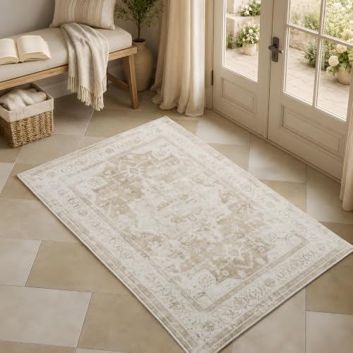 2x3 Area Rug Washable Vintage: Non Slip Throw Rugs for Entryway by Unknown