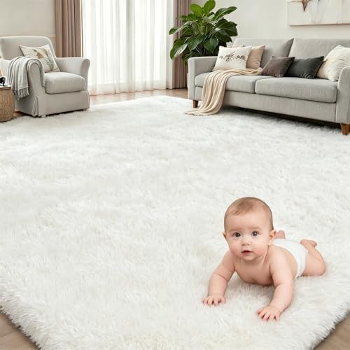 9x12 Area Rug Living Room Bedroom: Fluffy Plush Shag Carpet Ivory - Image 2
