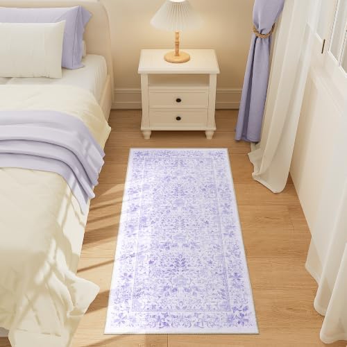 DUKINO 2x4 Rug, Washable Vintage Floral Bathroom Runner Rug, Purple - Image 3