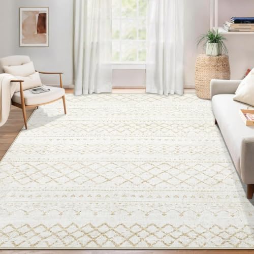 Area Rug for Living Room 6x9: Large Washable Boho Moroccan Rugs Geometric Neutral Rug, Non-Slip Foldable Morden Farmhouse Indoor Floor Carpet for Bedroom Dining Table Home(Beige,6X9) by AOYAOMI