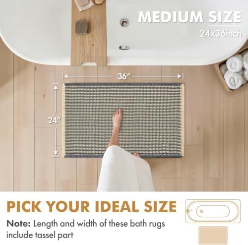 MIULEE Set of 2 Waffle Bathroom Rugs Dark Grey&Yellow Bath Mat 24x36 Inch - Image 2