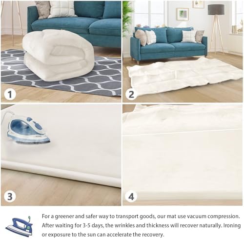Baby Play Mat for Floor Nursery Rug Muscle Mat Area Rug Playroom Rug 39"x59" Playpen Mat Elastic Foam 1.3" Thick Crawling Mat for Babies,Toddlers, Infants, Kids,Cream - Image 4
