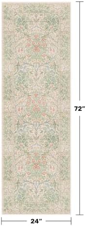 Hazo Haus Non Slip Beige Green Runner Rug - Long Runner Rugs 24 x 72 Washable Rug for Kitchen Floor Mat, Bathroom, Laundry Room, Hallway - Vintage Floral Design Décor (2x6 Beige Green) - Image 2