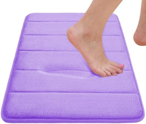 RUN HELIX Lavender Bathroom Rug Set 3 Pieces Ultra Soft, Striped Non Slip Memory Foam Toilet Mat, Absorbent Plush Shaggy Bath Mats for Bathroom, Bedroom, Kitchen - Image 5