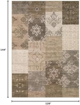 UERMEI 10x12 Area Rug for Living Room, Washable Brown Modern Geometric Patchwork Non Slip Stain Resistant Low Pile Foldable Carpet for Bedroom Dining Farmhouse Home Office - Image 2