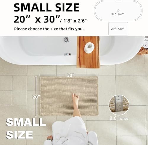 TYUU Waffle Bath Mat, Boho Bathroom Rugs Non Slip, 30x20 Pale Beige - Image 2