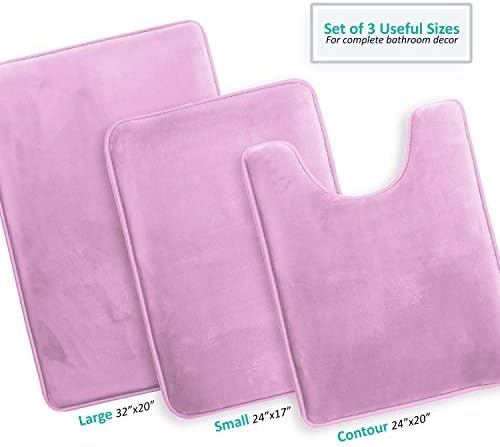 Clara Clark 3 Piece Bathroom Rugs Bath Mat Set, Velvet Memory Foam Bath Mats for Bathroom - Non-Slip, PVC Backing Bath Rugs, Washable - Dries Quickly, Lavender - Image 3