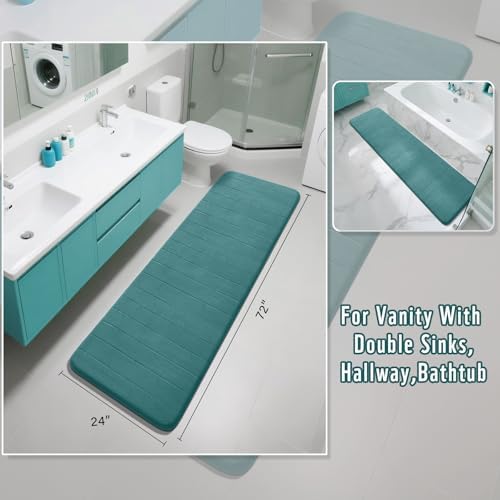 Yimobra Bathroom Runner Rugs 72"x24" Non Slip Washable Memory Foam Bath Mat, Super Soft Water Absorbent Hallway Carpet for Vanity Tub Shower, Teal - Image 2