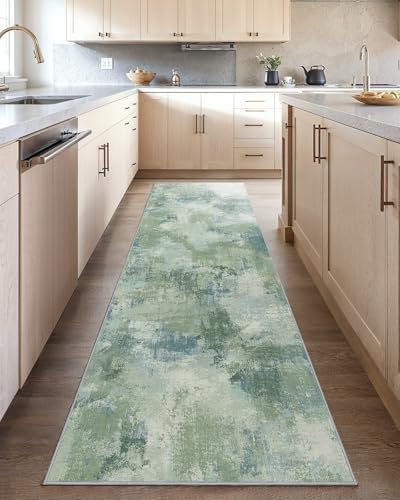 Amada 2'6"x10' Modern Abstract Washable Area Rug for Entryway Green by AMADAHOMEFURNISHING