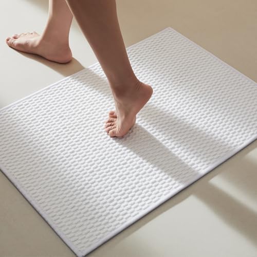 TYUU Bathroom Rugs Non Slip Washable, Super Absorbent Thin Bath Mat Quick Dry Low Pile Bathroom Rug, White 24"x36" by TYUU