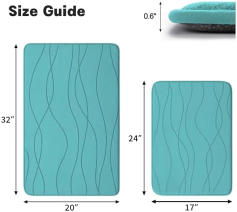 YIHOUSE Bathroom Rugs Set 2 Piece, Memory Foam Bath Mat Teal - Image 2