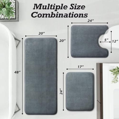 HUXMEYSON Bathroom Rugs Sets 3 Piece, Non-Slip & Quick Dry Bath Mat Set, Ultra Soft Velvet Bath Rugs for Bathroom, Toilet and Shower Floor, Grey - Image 2