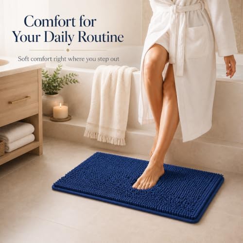 Indigo Blue Bathroom Rugs Non Slip Washable 3 Piece Extra Absorbent Shaggy Chenille and Mats Sets, Soft & Dry Bath Rug/Mat Sets for Carpets Set - Image 3