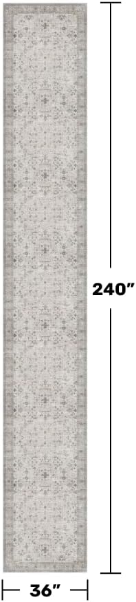 Hazo Haus Boho Washable 3x20 Extra Long Hallway Runner Rug, Neutral Light Gray & Sage Large Kitchen Floor Rug Indoor, Non-Slip Stain & Fade Resistant, Vintage Floral Décor - Image 2