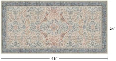 Vintage Boho 2x4 Area Rug for Entryway - Washable Blush Red Slate Blue Kitchen Rug for the Floor, Low Pile Non-Slip Rugs for Bathroom, Floral Bird Pattern Decor & Stain Resistance - Image 2