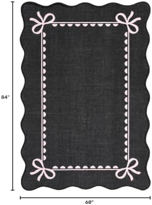 GarveeHome Scalloped Bow Rug 5x7 Washable Rug for Living Room, Black Pink - Image 2