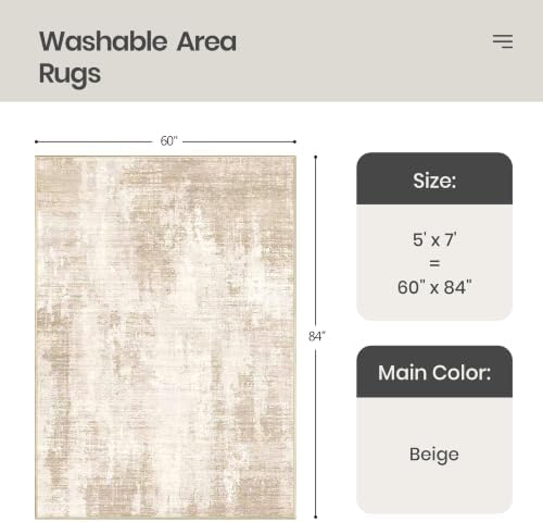 Valenrug Washable Rugs 5x7, Non Slip Large Area Rugs for Living Room, Beige - Image 2