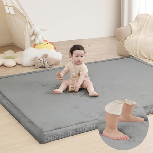 Huloo Sleep 2" Extra Thick Baby Play Mat for Floor,Ultra Soft Elasti Foam Mat for Tummy Time & Crawling,Playpen,Non Slip Nursery Rug for Toddlers,Infants,kids,Tatami Style for Yoga,Playroom(Dark Gray) by HulooSleep