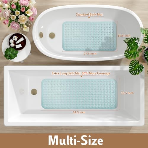 Yimobra Bathtub Mat Non Slip, Super Strong Suction Cups, 28"X16" Long Shower Mat with Drain Holes, Machine Washable Fast Draining Bath Mats, Bathroom Essentials,Mint Green - Image 5