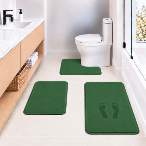 RUN HELIX Bathroom Rugs Sets 3 Piece, Soft Absorbent Memory Foam Bath Mats Set, Dry Fast Bath Mat, Machine Washable Bath Rug Set for Bathroom （Forest Green） by RUNHELIX
