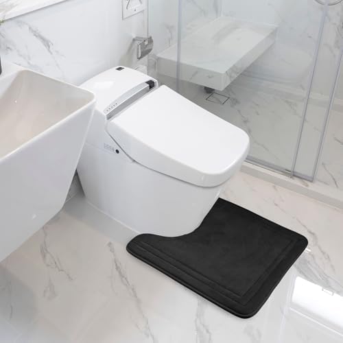 Black Bathroom Rugs Memory Foam Bath Toilet Contour Mat Set 2 Piece - Image 2