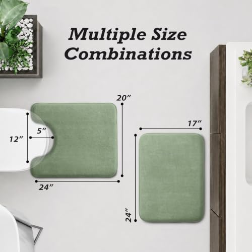 HUXMEYSON Bathroom Rugs Sets 2 Piece, Non-Slip & Quick Dry Bath Mat Set, Ultra Soft Velvet Bath Rugs for Bathroom, Toilet and Shower Floor, Grey Green - Image 2