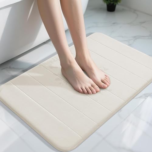 Yimobra Memory Foam Bath Mat, Super Soft Absorbent Bathroom Rug Non Slip 31.5x20 Inch, Quick Dry, Machine Washable Floor Carpet for Tub Shower, Home Decor Accessories, Cream by Yimobra