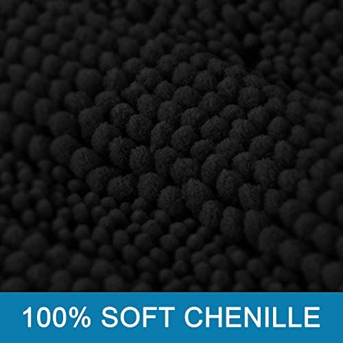 H.VERSAILTEX Bath Mats for Bathroom Non Slip Extra Thick Chenille Striped Bath Rug 24" x 36" Absorbent Non Skid Fluffy Soft Shaggy Rugs Washable Dry Fast Plush Mats for Indoor, Bath Room, Tub - Black - Image 3