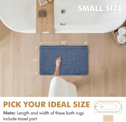 MIULEE Set of 2 Waffle Bathroom Rugs Boho Bath Mat Blue 18x30 Inch - Image 2