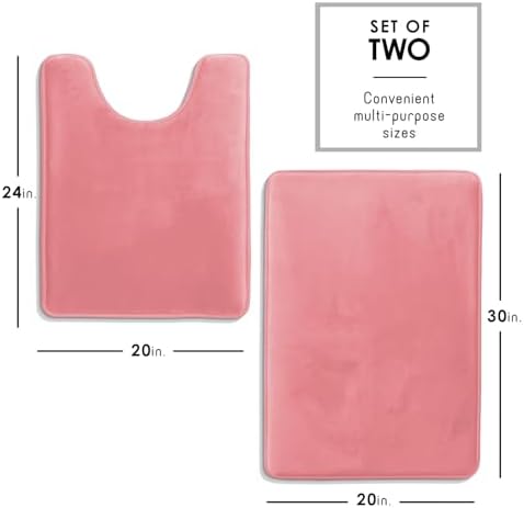 Clara Clark 2 Piece Bathroom Rugs, Velvet Memory Foam Bath Mat Set, Non-Slip Bath Rugs, Machine Wash, Dries Quickly, Ultra Soft Plush Bath Mats for Bathroom, 20 x 32 + Contour, Coral Pink - Image 2