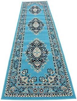 Unique Loom Reza Collection Traditional Persian Style Area Rug, 2 ft 7 in x 10 ft, Turquoise/Ivory - Image 4