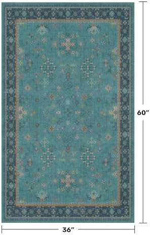 Washable Teal Rugs for Entryway Indoor - 3x5 Throw Rug for Large Kitchen, Bedroom Bedside, Bathroom, Mudroom, Boho Turquoise Modern Décor, Non Slip Low Pile Fade Resistant - Image 2