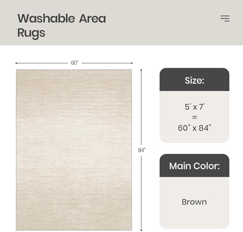Valenrug Washable Rugs 5x7, Non Slip Large Area Rugs for Living Room, Brown - Image 2