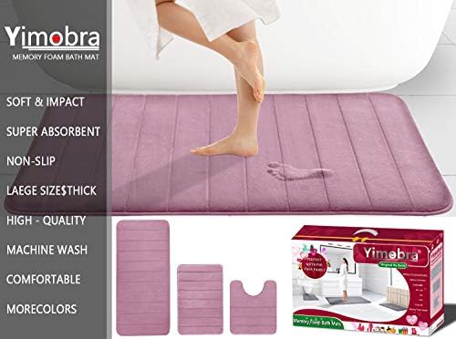 Yimobra 3 Pieces Memory Foam Bath Mat Set with U-Shaped Toilet Rug - Non-Slip Super Soft Absorbent Quick Dry Bathroom Rugs for Bathtub, Vanity & Toilet Base, Mauve - Image 6